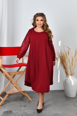 Платье с рукавами из гипюра 42523 красный