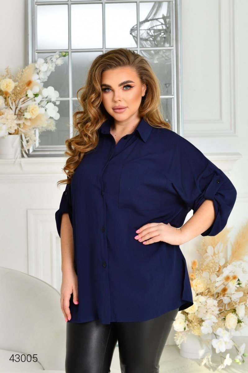 Женская рубашка больших размеров 43005 темно-синий