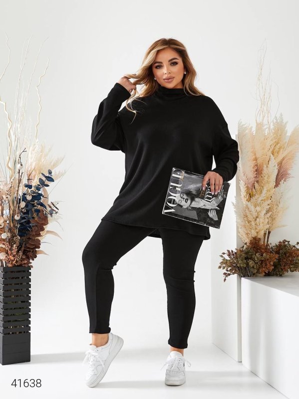 Костюм жіночий в рубчик 41638 чорний  фото 1 фото 2