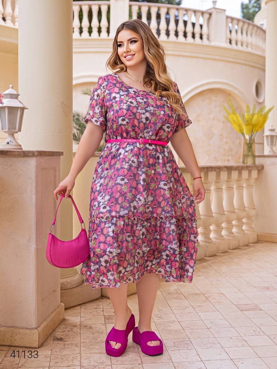 Платье шифоновое больших размеров 41133 розовый
